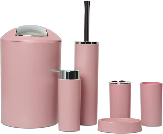 "Chic 6-Piece Pink Bathroom Decor Set - Complete your Bathroom with Style!"